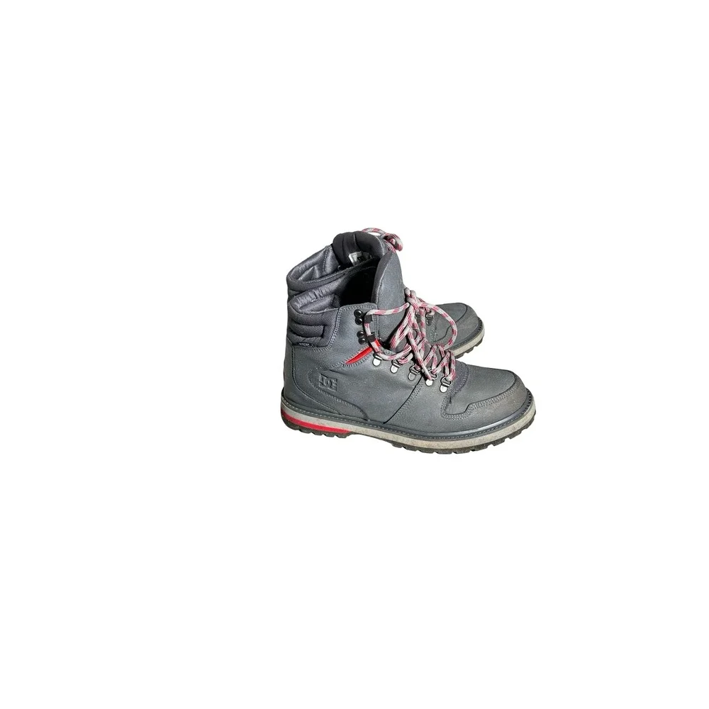 DC Shoes Peary Mens Grey Leather Winter Boots Red Accents High Top 320395 Size 9